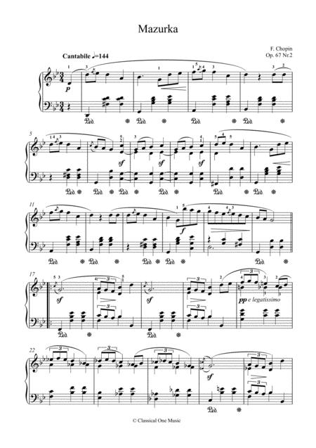 Free Sheet Music Chopin Mazurka Op 67 No 2 For Piano Solo