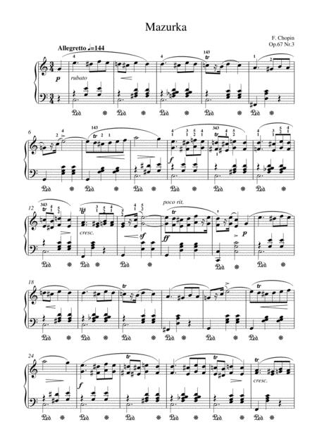 Free Sheet Music Chopin Mazurka Op 67 No 3 For Piano Solo