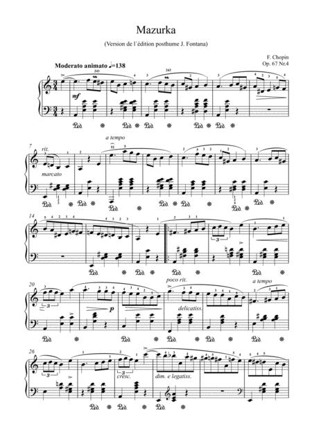 Chopin Mazurka Op 67 No 4 For Piano Solo Sheet Music