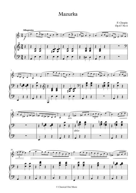 Chopin Mazurka Op 67 No 4 For Violin And Piano Sheet Music