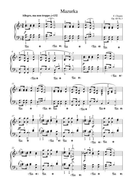 Free Sheet Music Chopin Mazurka Op 68 No 3 For Piano Solo