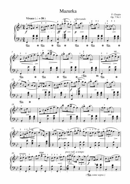 Free Sheet Music Chopin Mazurka Op 7 No 1 For Piano Solo