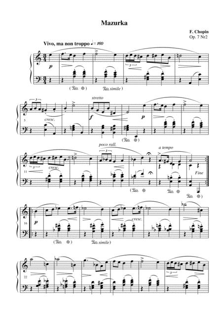 Chopin Mazurka Op 7 No 2 For Piano Solo Sheet Music