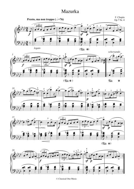 Chopin Mazurka Op 7 No 4 For Piano Solo Sheet Music