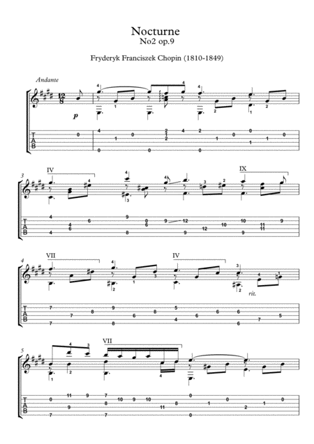 Free Sheet Music Chopin Nocturne 2 For Classical Guitar