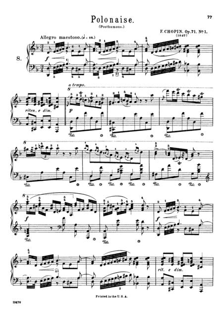 Chopin Polonaise In D Minor Op 71 No 1 Original Version Sheet Music