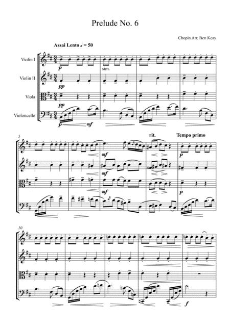 Free Sheet Music Chopin Prelude 6 For String Quartet Cello Solo