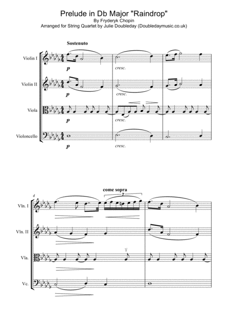 Chopin Raindrop Prelude For String Quartet Score And Parts Sheet Music