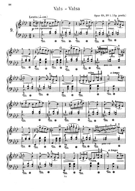 Chopin Waltz Op 69 No 1 In Ab Major Original Complete Version Sheet Music