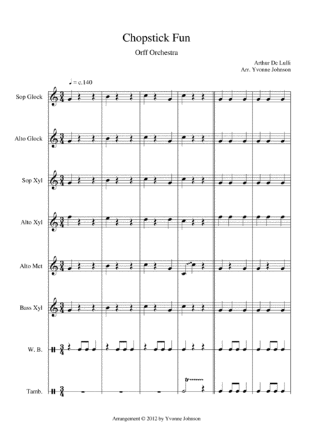 Chopsticks Fun For Orff Ensemble Sheet Music