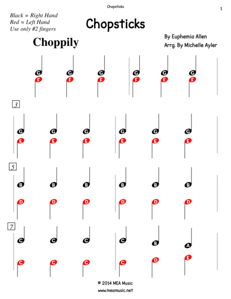 Free Sheet Music Chopsticks Pre Reading