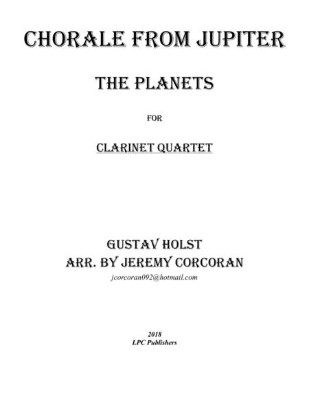 Chorale From Jupiter For Clarinet Quartet Sheet Music