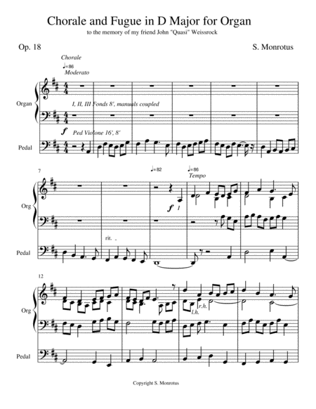 Chorale Fugue In D Major For Organ Op 18 Sheet Music