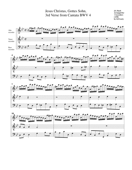 Chorale Jesus Christus Gottes Sohn From Cantata Bwv 4 Arrangement For 3 Recorders Sheet Music