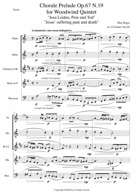 Chorale Prelude Op 67 N 19 For Woodwind Quintet Sheet Music