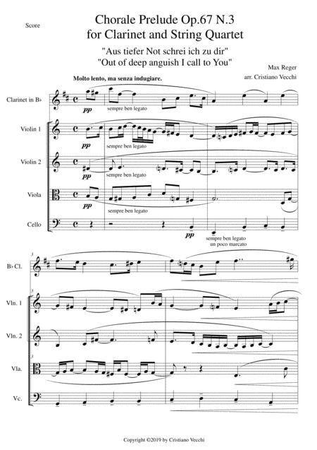 Free Sheet Music Chorale Prelude Op 67 N 3 For Clarinet And String Quartet