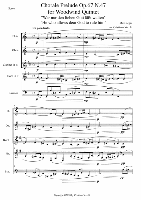 Chorale Prelude Op 67 N 47 For Woodwind Quintet Sheet Music