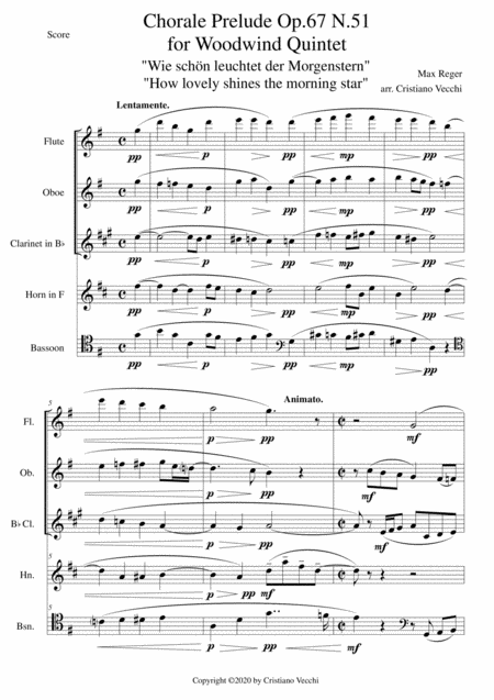 Chorale Prelude Op 67 N 51 For Woodwind Quintet Sheet Music