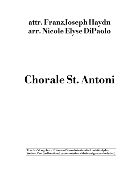 Chorale St Antoni Proto Notation Beginner Arrangement W Teacher Duet 2p4h Or 1p4h Sheet Music