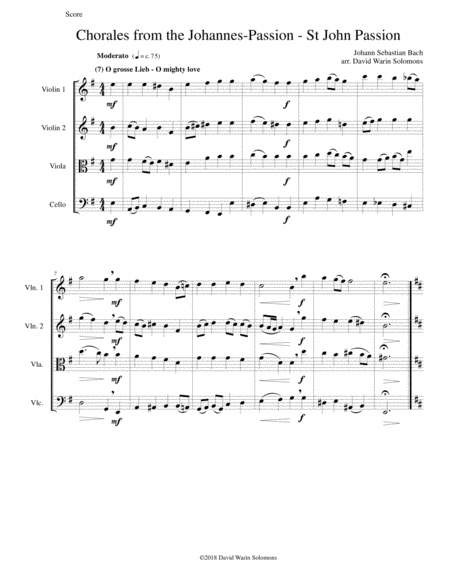 Chorales From The Johannes Passion St John Passion For String Quartet Sheet Music