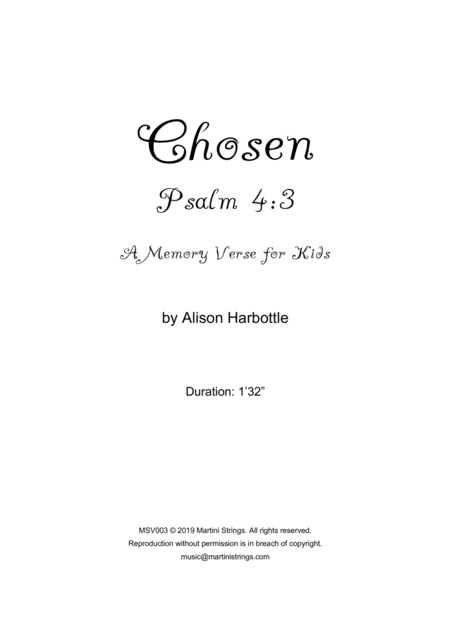 Chosen Psalm 4 3 Memory Verse Sheet Music