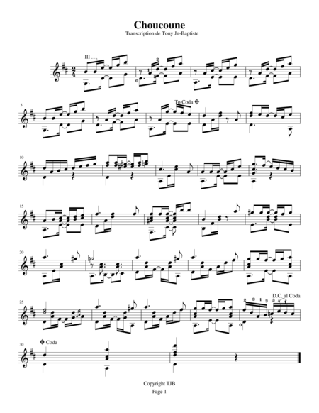 Free Sheet Music Choucoune