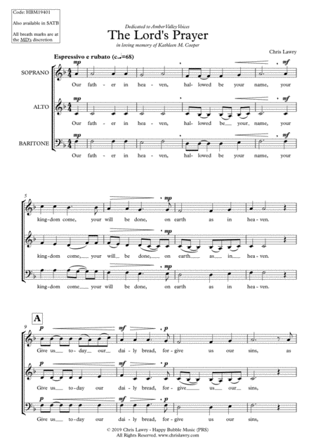 Free Sheet Music Chris Lawry The Lords Prayer For Sab Choir A Cappella