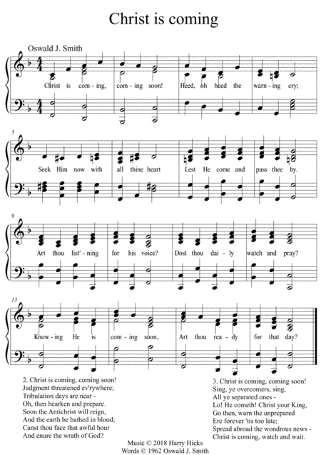 Free Sheet Music Christ Is Coming A New Tune To A Wonderful Oswald Smith Hymn