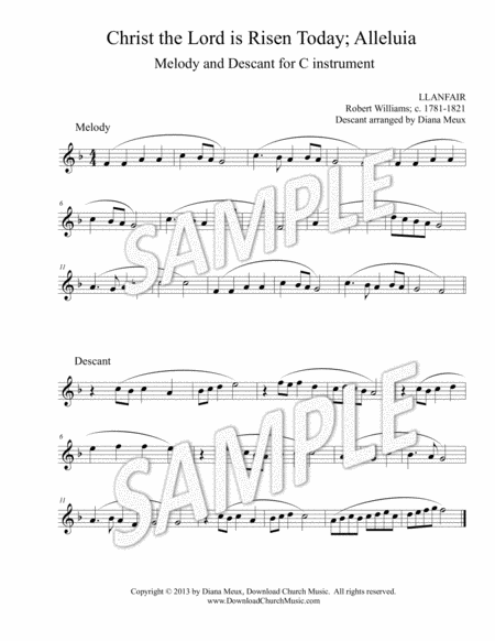 Free Sheet Music Christ The Lord Is Risen Today Alleluia C Instrument Melody Descant