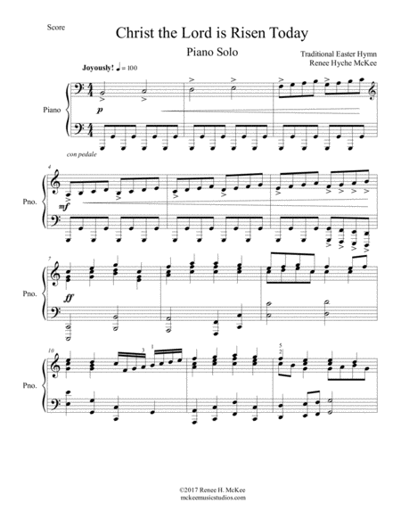 Free Sheet Music Christ The Lord Is Risen Today Easter Piano Solo