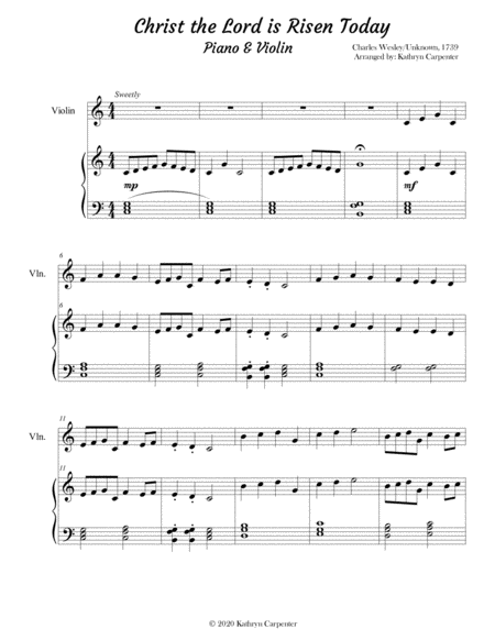 Free Sheet Music Christ The Lord Is Risen Today Easy Piano Violin