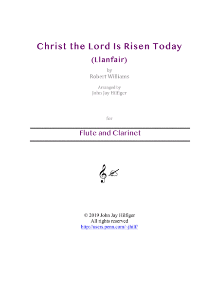 Free Sheet Music Christ The Lord Is Risen Today For Flute And Clarinet