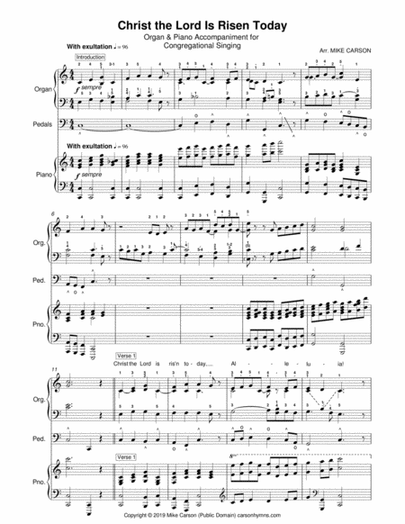 Christ The Lord Is Risen Today Organ Piano Acc Sheet Music