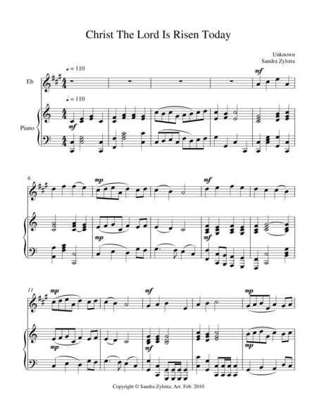 Christ The Lord Is Risen Today Treble Eb Instrument Solo Sheet Music