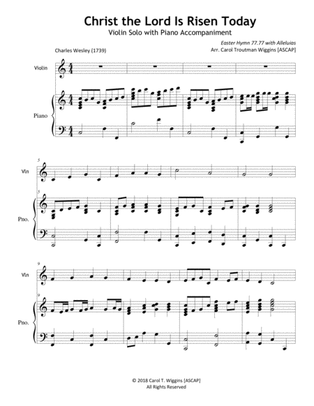 Free Sheet Music Christ The Lord Is Risen Today Violin Piano