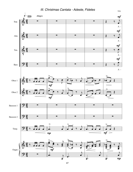 Christmas Cantata 2011 Rev 2014 For Satb Chorus 2 Oboes Eng Horn 2 Bassoons Timpani And Organ Iii Adeste Fideles Sheet Music