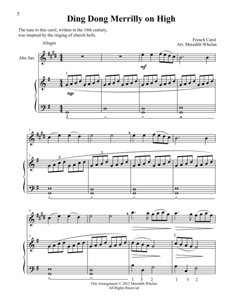 Free Sheet Music Christmas Duets For Alto Saxophone Piano Ding Dong Merrily On Hight