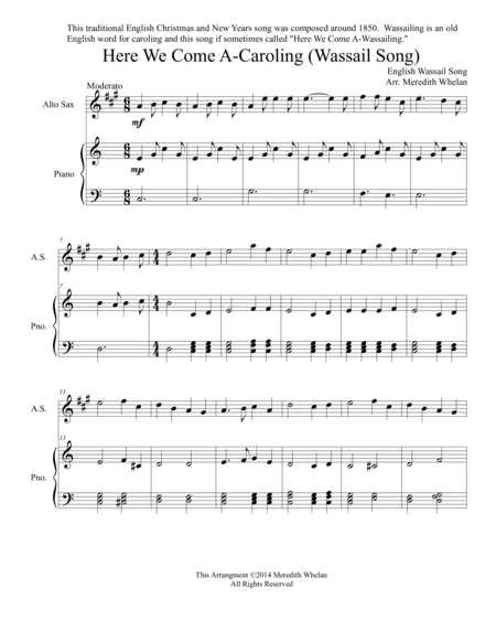 Free Sheet Music Christmas Duets For Alto Saxophone Piano Here We Come A Caroling Wassail Song