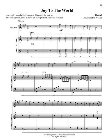 Free Sheet Music Christmas Duets For Alto Saxophone Piano Joy To The World