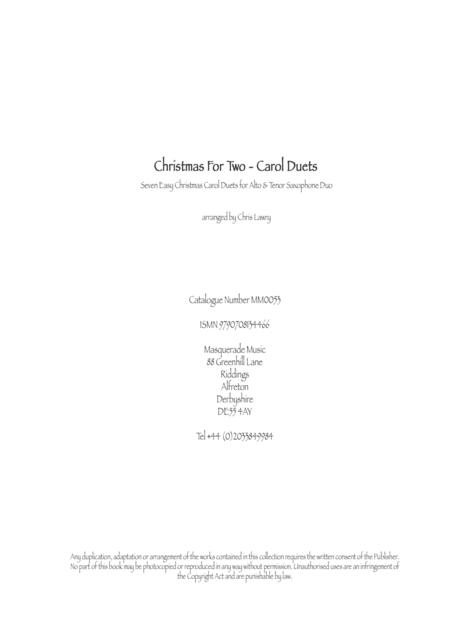 Christmas For Two Carol Duets 7 Easy Carols For Eb And Bb Saxophone Duo Alto Tenor Sheet Music