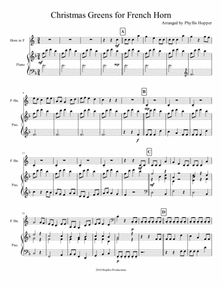 Free Sheet Music Christmas Greens For French Horn