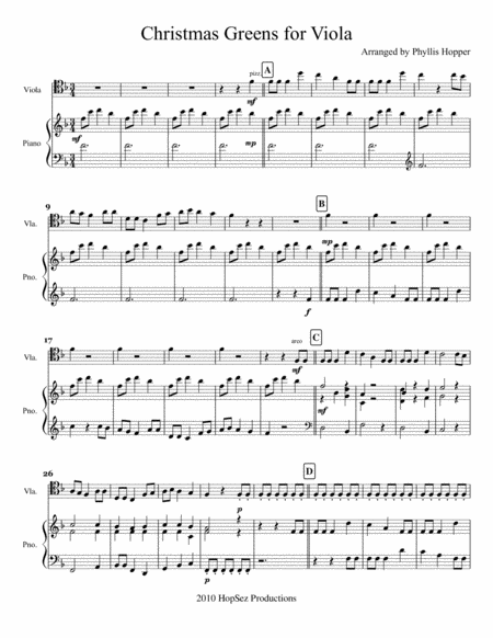 Christmas Greens For Viola Sheet Music