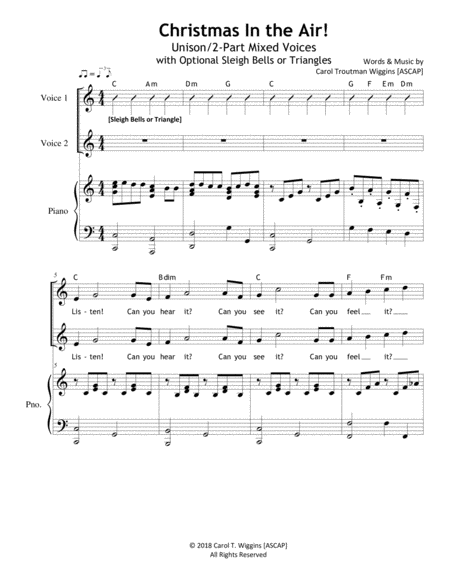 Christmas In The Air Unison 2 Part Sheet Music