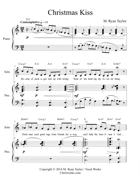 Free Sheet Music Christmas Kiss For Voice Piano