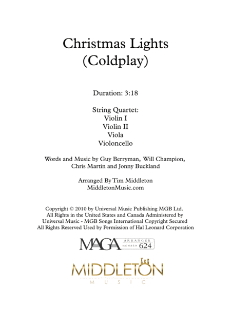 Christmas Lights Coldplay Sheet Music