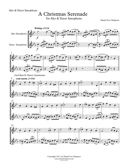 Christmas Serenade For Alto Tenor Saxophones Sheet Music