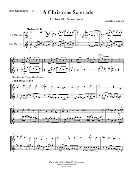 Christmas Serenade For Two Alto Saxophones Sheet Music