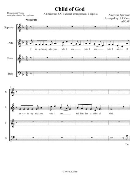 Free Sheet Music Christmas Spiritual Child Of God Satb A Capella Choir