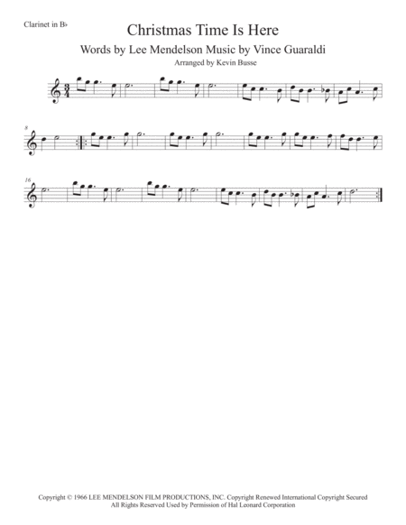 Christmas Time Is Here Easy Key Of C Clarinet Sheet Music