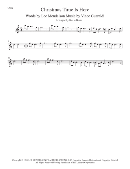 Christmas Time Is Here Easy Key Of C Oboe Sheet Music